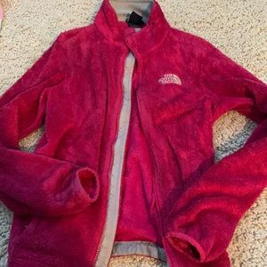 The North Face pink fuzzy jacket XS